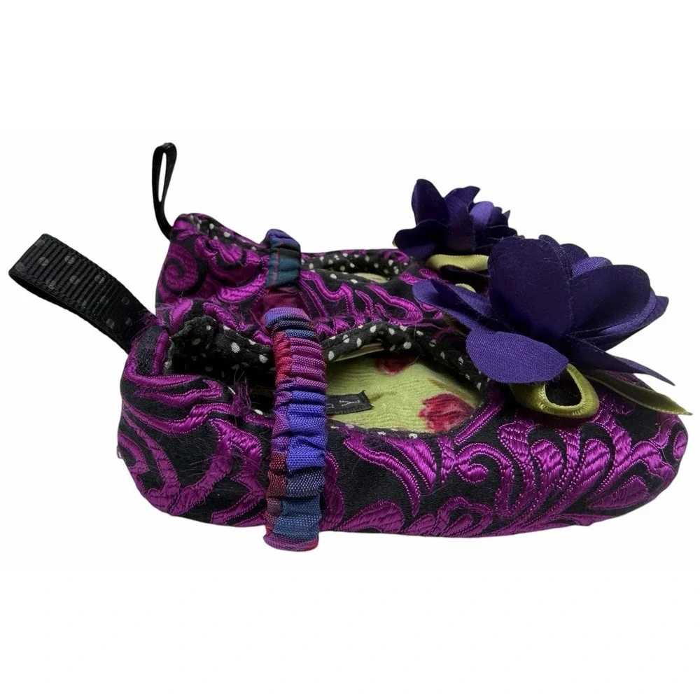 Goody Infant Baby Soft Sole Crib Shoes Floral Purple‎ Black Size 2-3 Prewalker